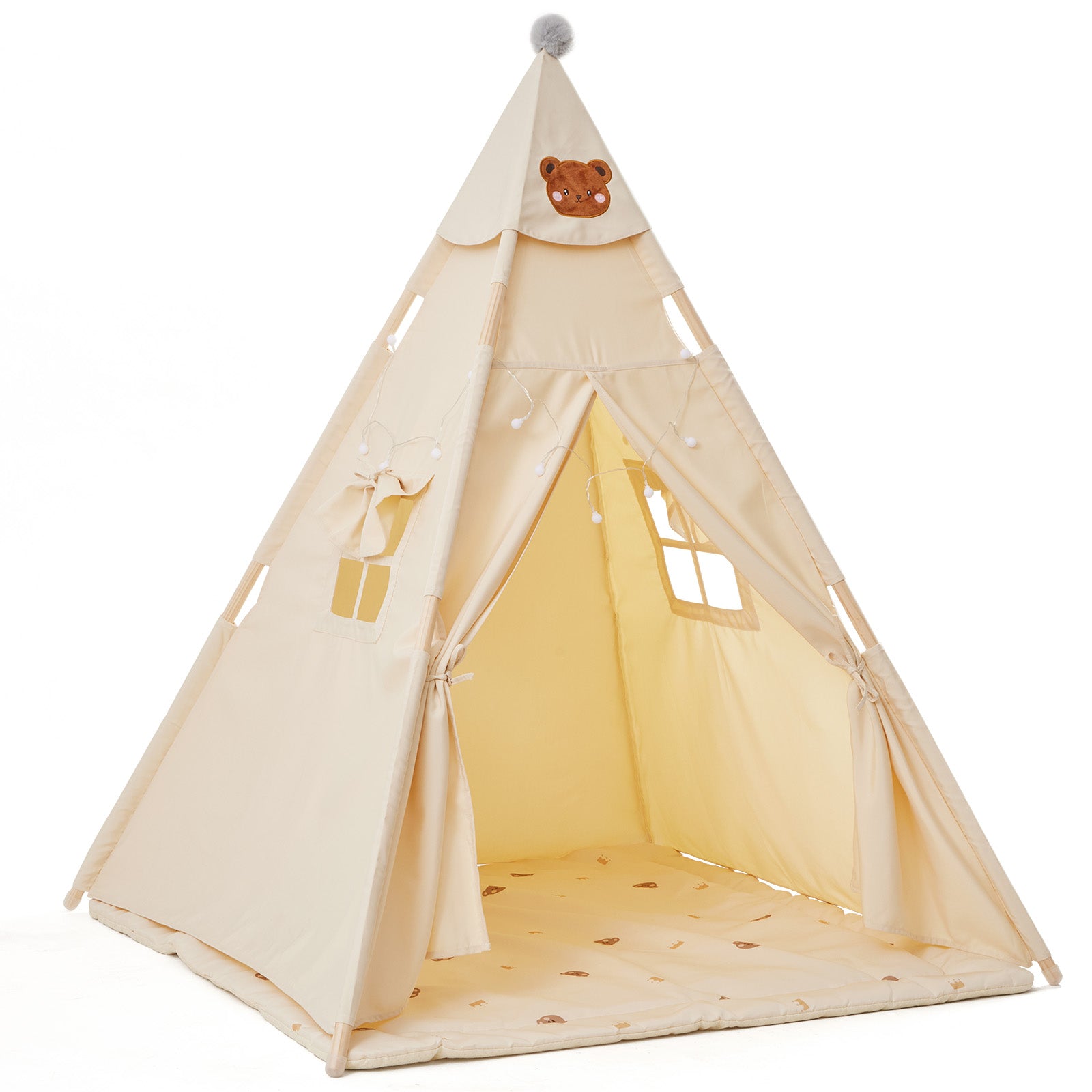 Cotton Canvas Kids Tent with Padded Mat & Starry Lights – Chenshia