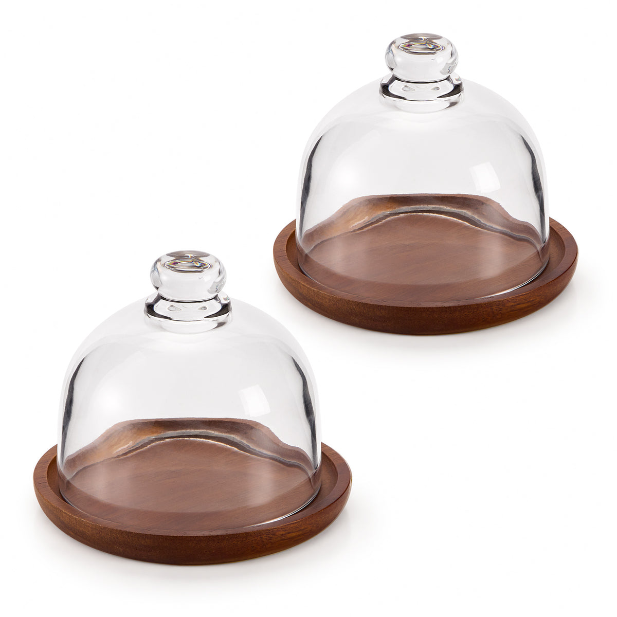 2-Piece Mini Cake Stand with Glass Dome & Acacia Wood Base