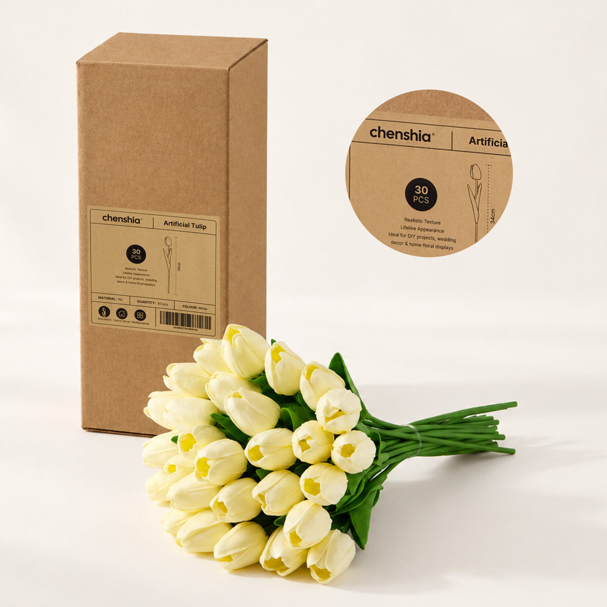 Artificial Tulips - Pastel Yellow, 30 Stems