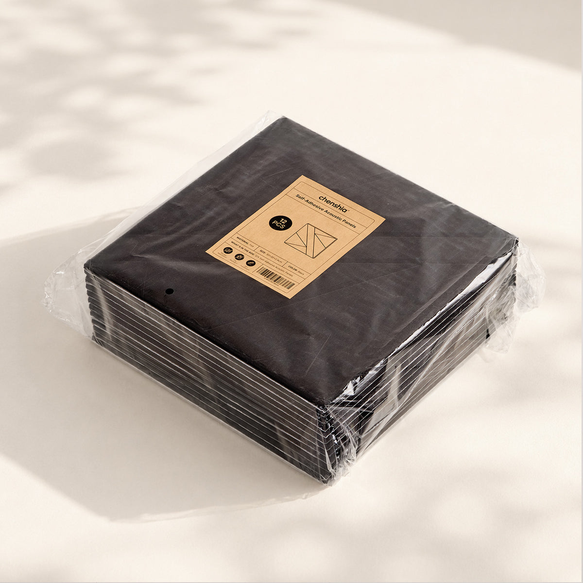 Black Self-Adhesive Acoustic Felt Panels | 12-Pack | 30 × 30 cm