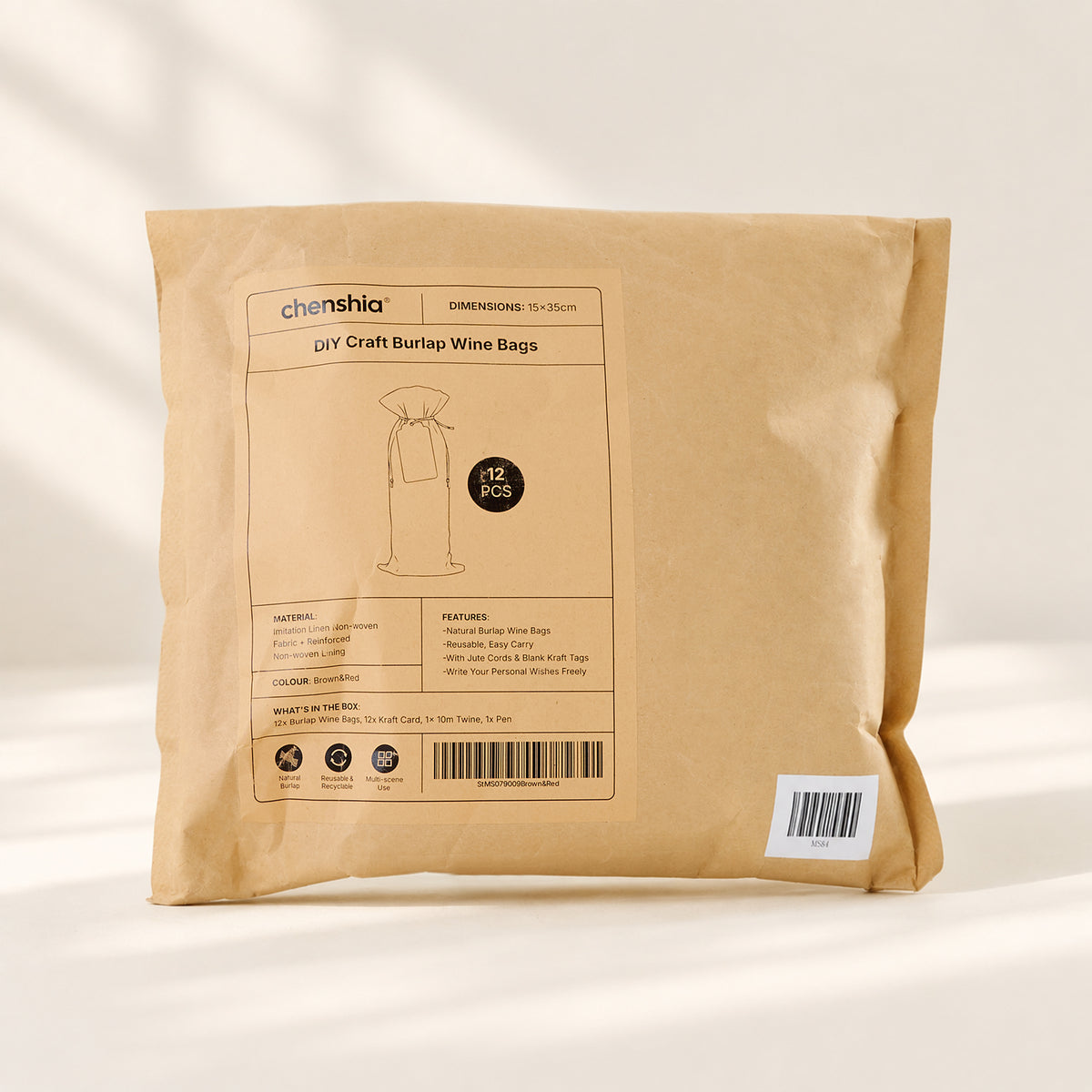 Burlap-Style Wine Gift Bags with Tags - 12 Pack