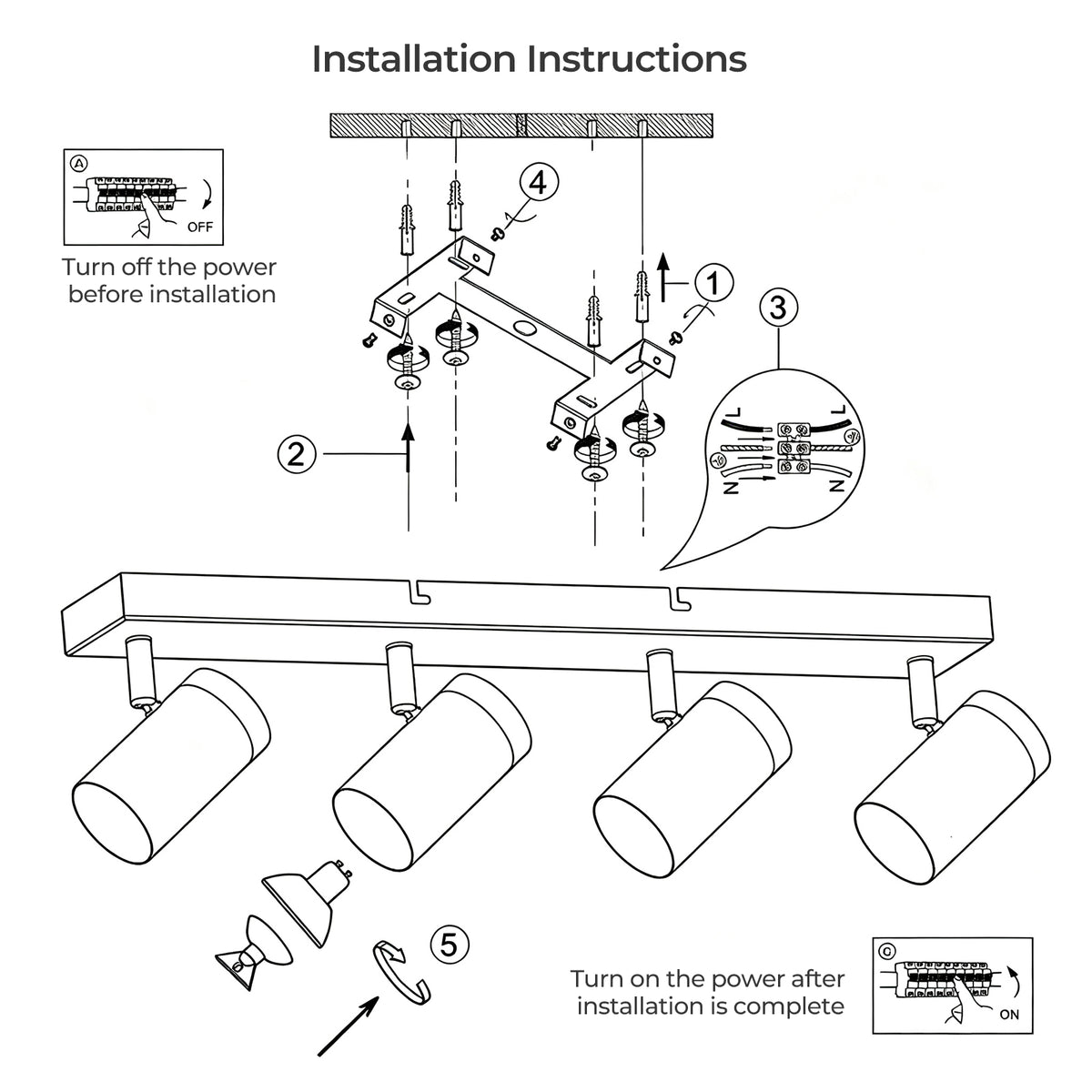 4-Head Adjustable Spotlight Ceiling Light