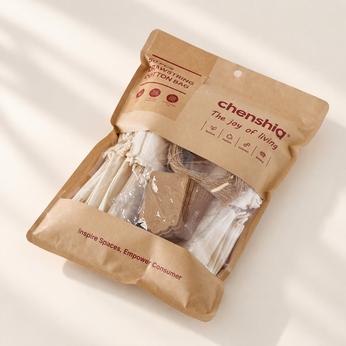 Cotton Drawstring Gift Bags 13 x 18 cm - 50 Pack