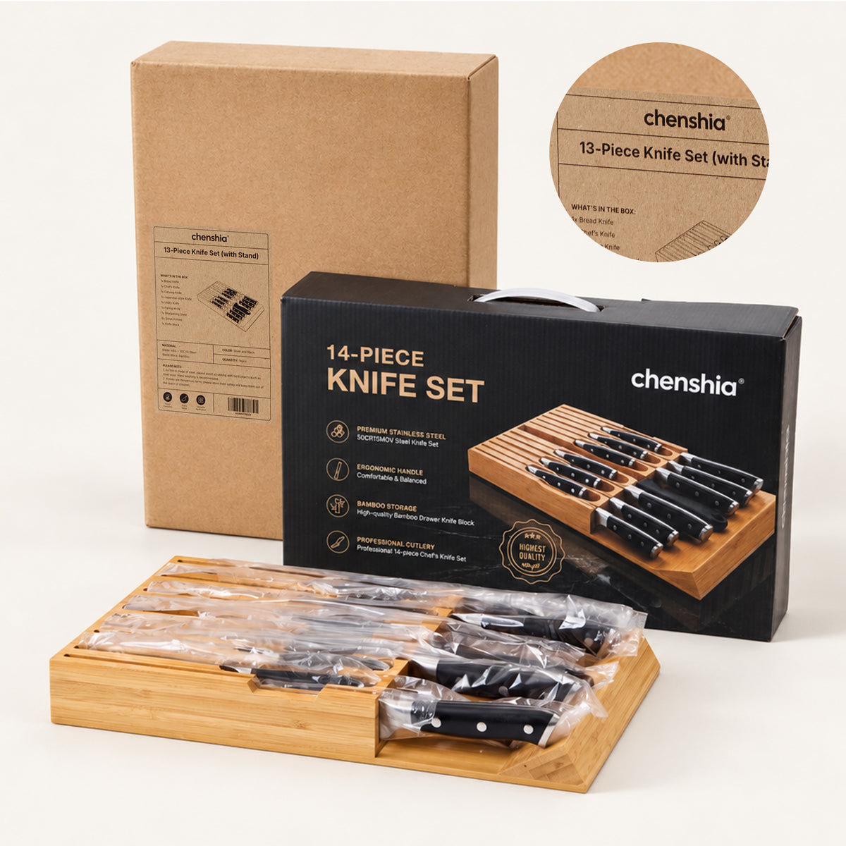14-Piece Knife Set with Bamboo Drawer Block