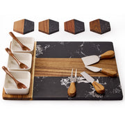 Acacia Wood & Black Marble Charcuterie Board Set
