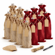 Burlap-Style Wine Gift Bags with Tags - 12 Pack