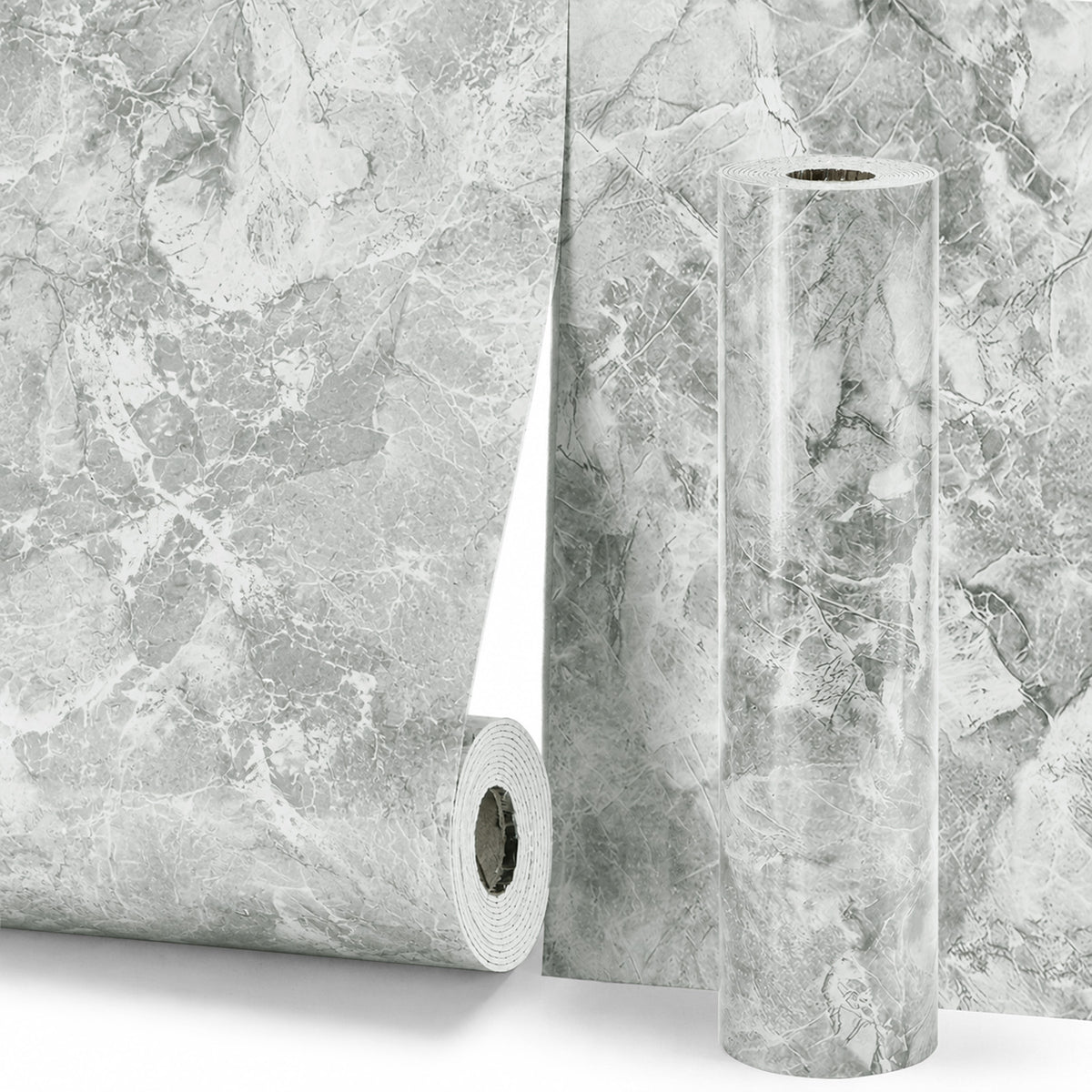 Grey Marble-Effect Self-Adhesive Vinyl Roll | 40 cm × 3 m