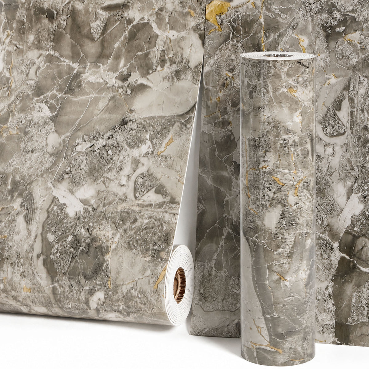 Golden Grey Marble-Effect Self-Adhesive Vinyl Roll - 40 cm × 3 m