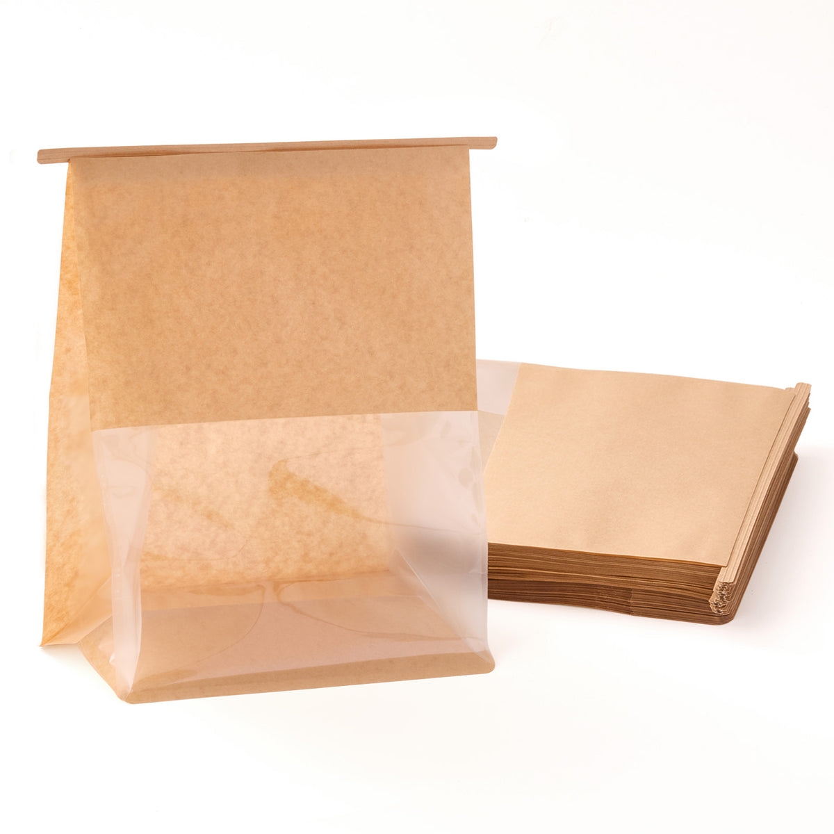 Kraft Paper Bread Bags with Window – 50 Pack (28cm x 22cm)