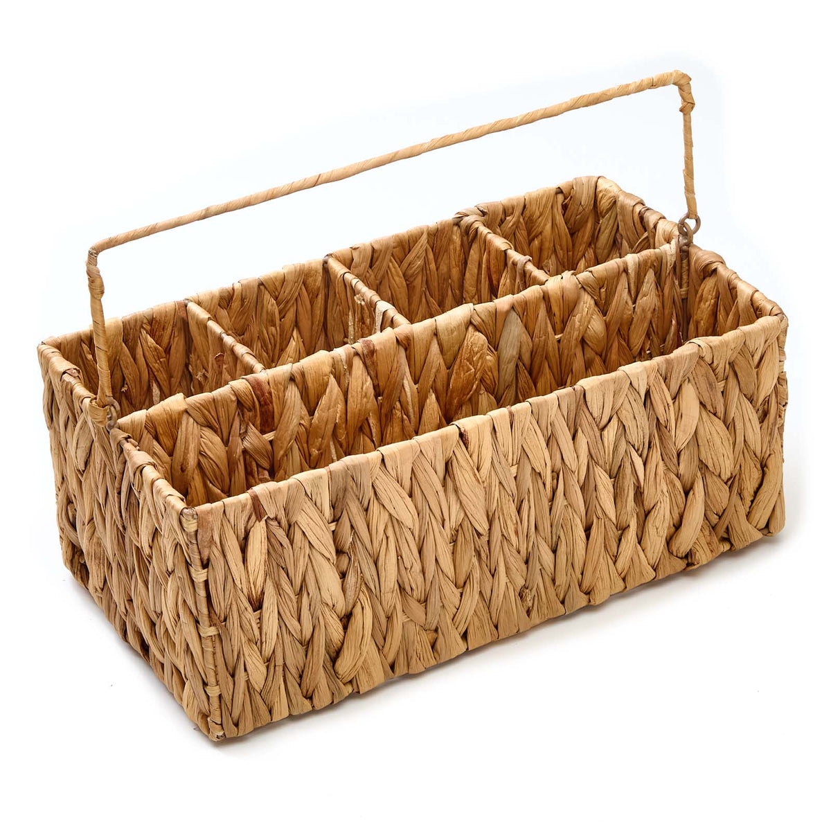 Woven Cutlery Caddy with Handle - 4 Compartments