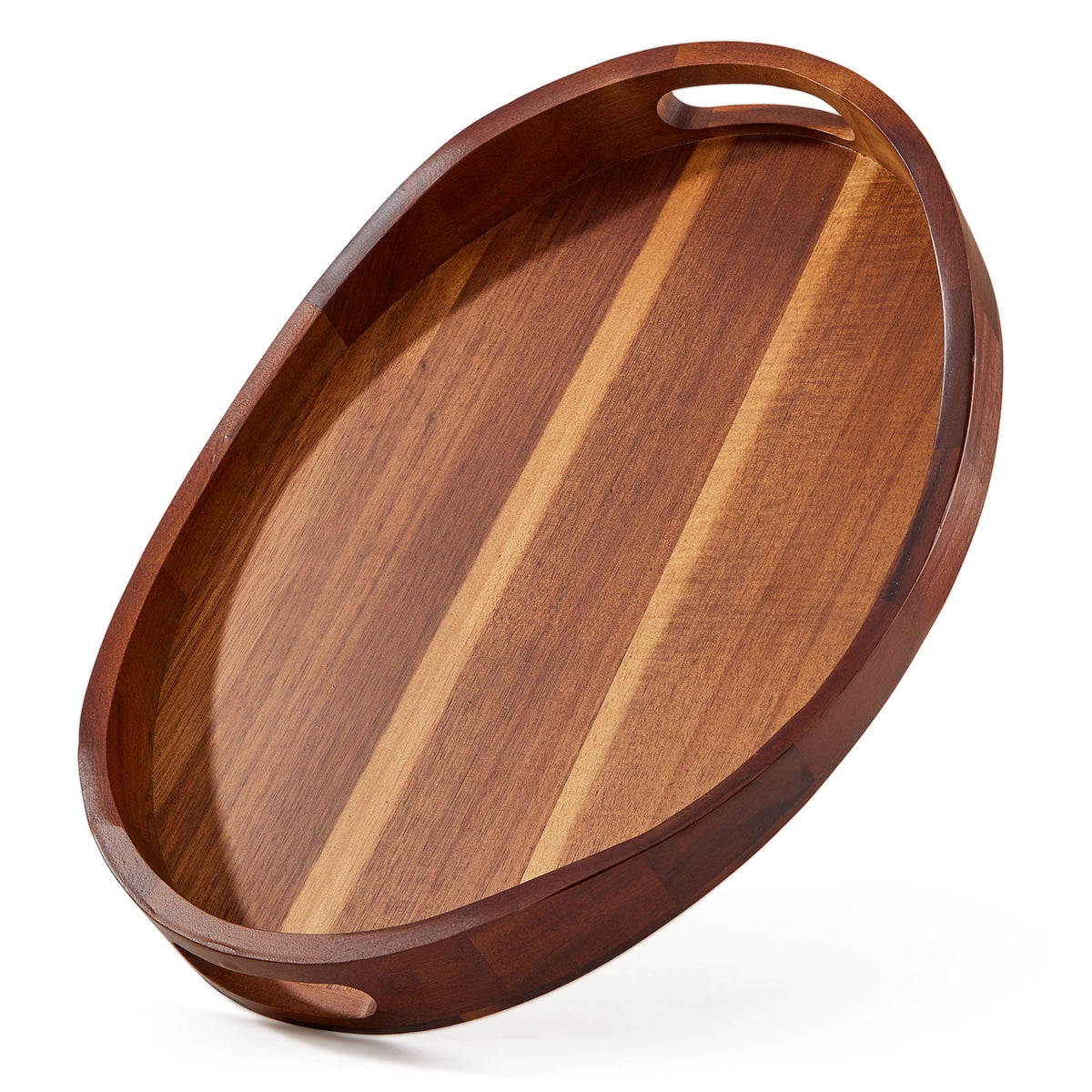 Oval Acacia Wood Serving Tray with Handles