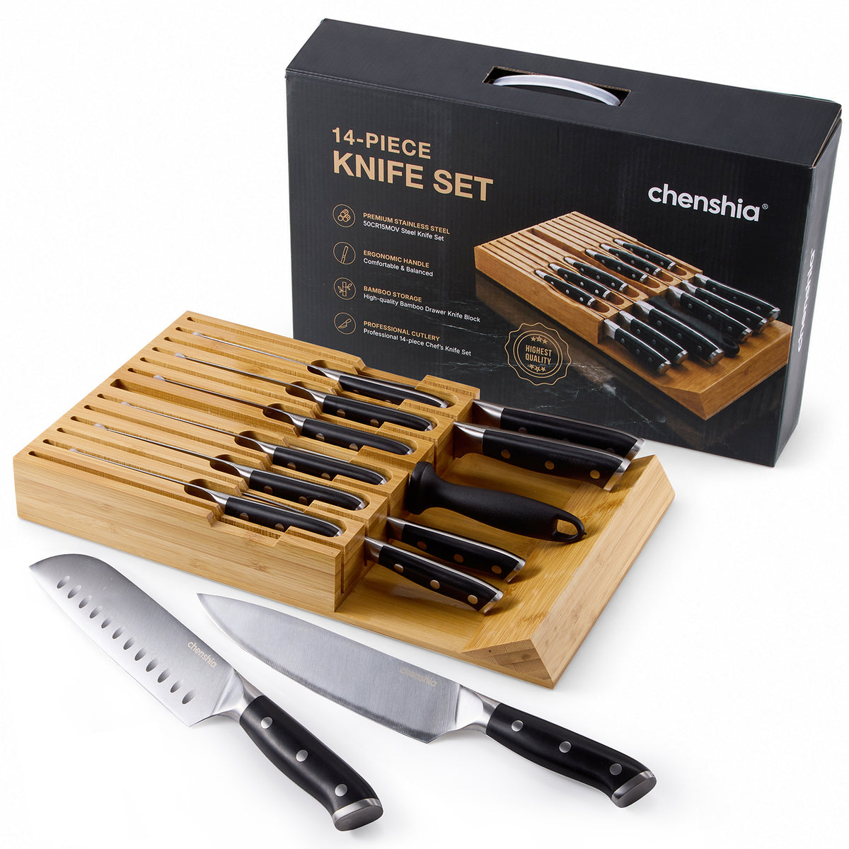 14-Piece Knife Set with Bamboo Drawer Block