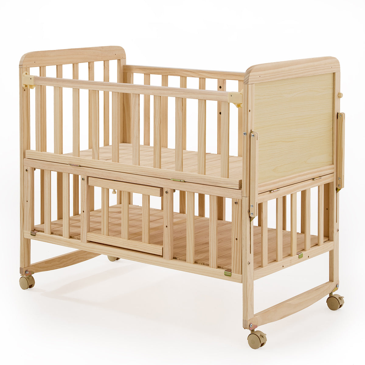 Pine Wood Baby Cot with Wheels