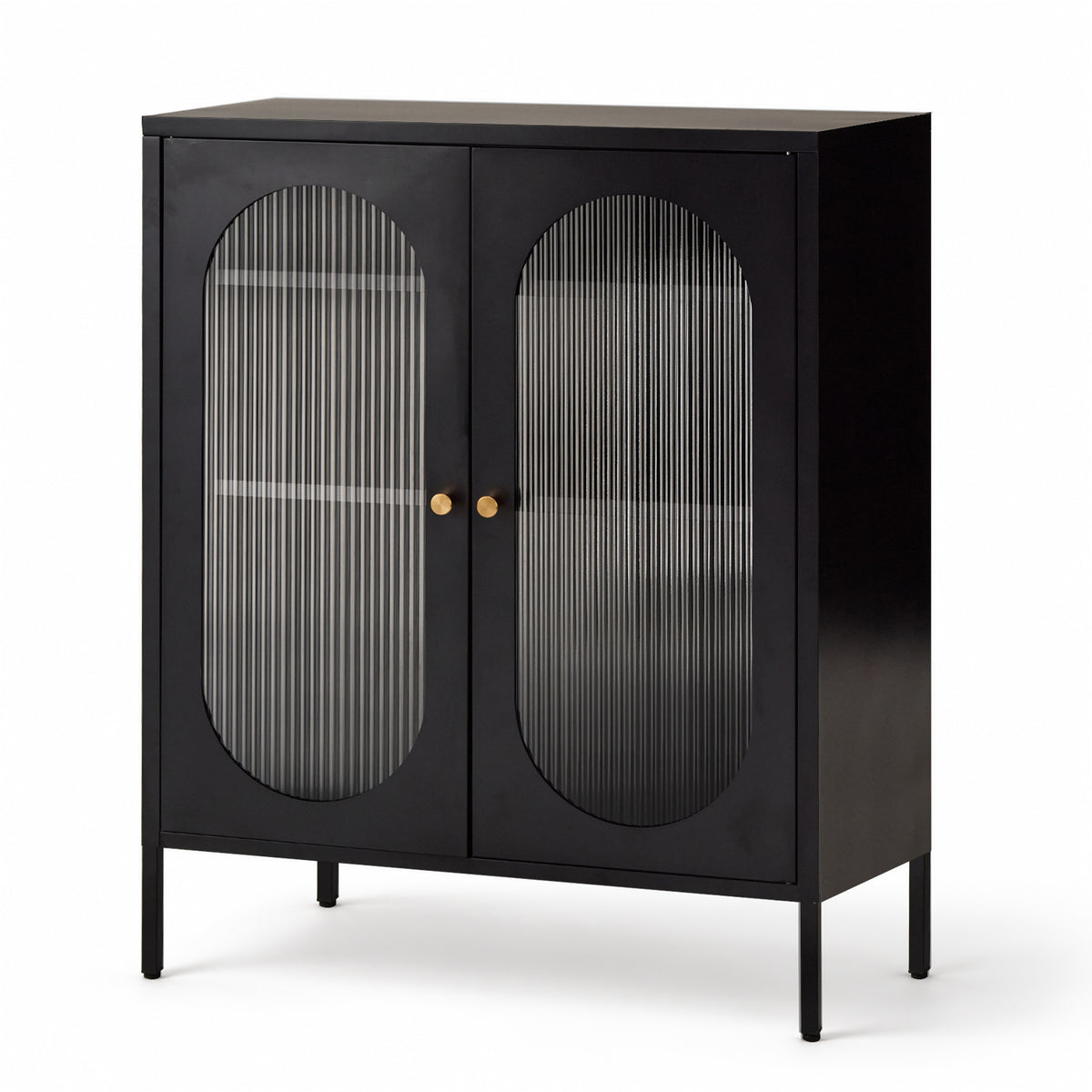 Metal Sideboard Cabinet with Ribbed Glass Doors