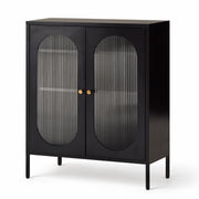 Metal Sideboard Cabinet with Ribbed Glass Doors