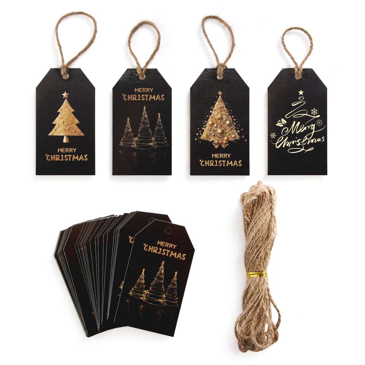 Black & Gold Christmas Gift Tags – 48 Pack