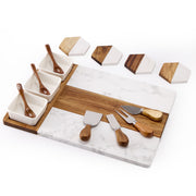 Acacia Wood & White Marble Charcuterie Board Set