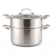 Stainless Steel Steamer Pot with Glass Lid - 5.8 L