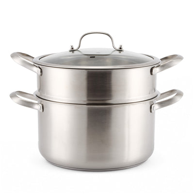 Stainless Steel Steamer Pot with Glass Lid - 5.8 L