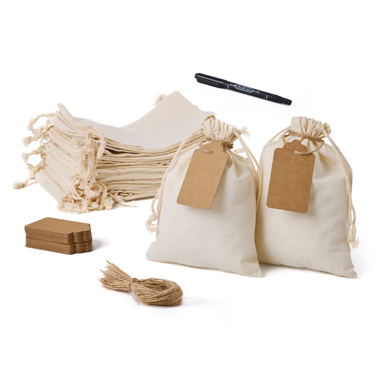 Cotton Drawstring Gift Bags 13 x 18 cm - 50 Pack