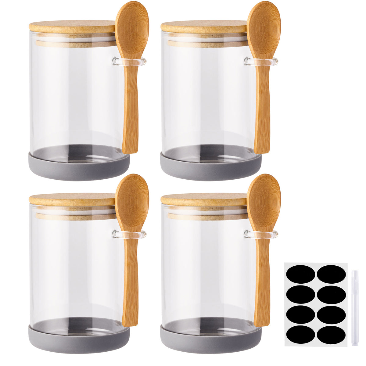 Glass Storage Jars with Bamboo Lids - 450 ml 4 Pack