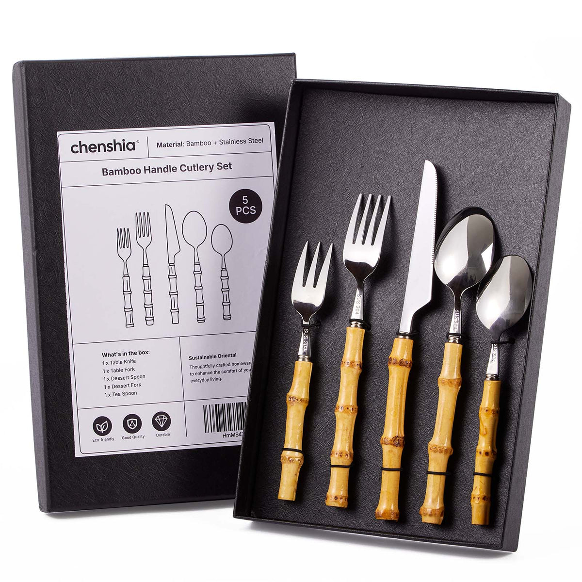 5-Piece Bamboo Handle Cutlery Set
