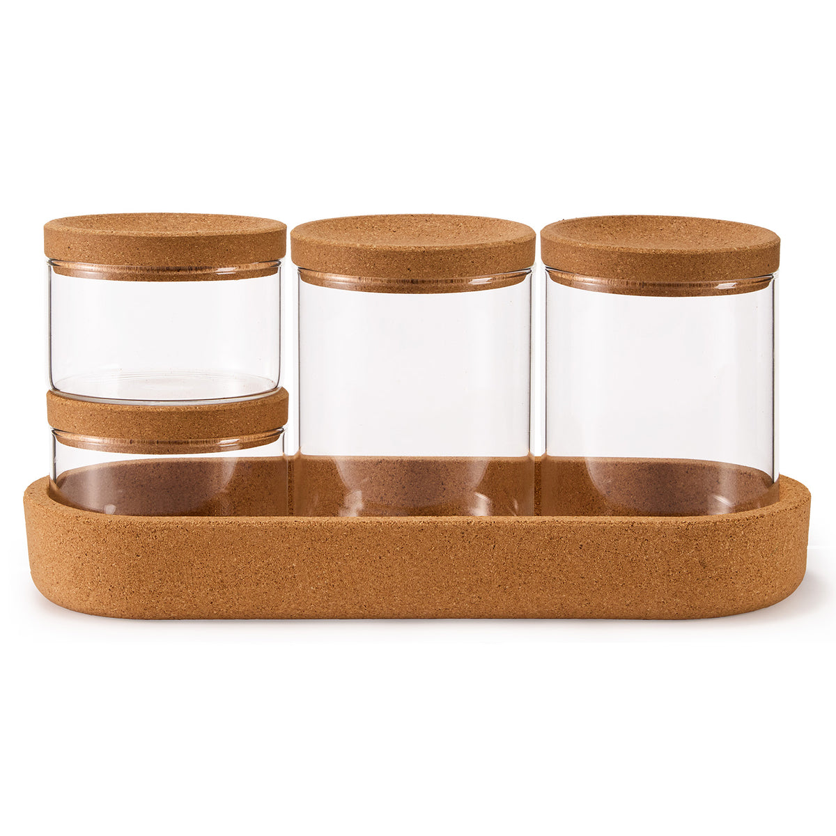 Glass Storage Jar Set with Cork Lids & Tray