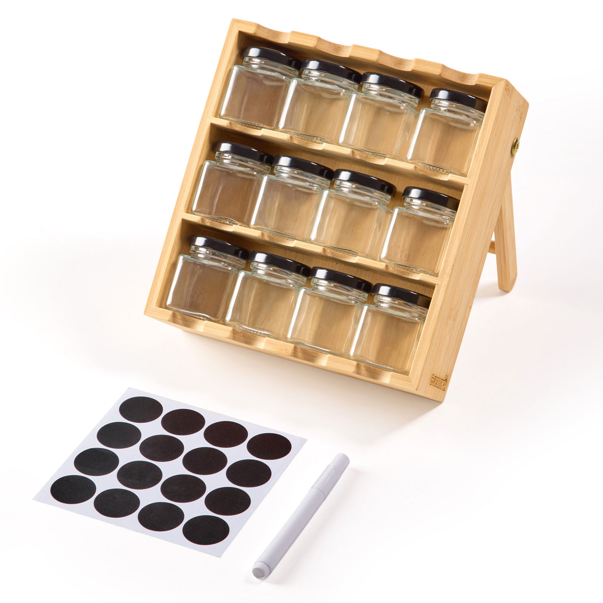 3-Tier Bamboo Spice Rack with 12 Glass Jars