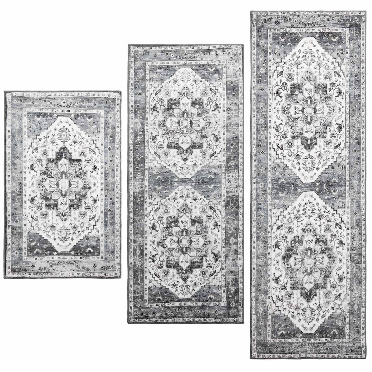Grey Hallway Rug Set - 3 Piece