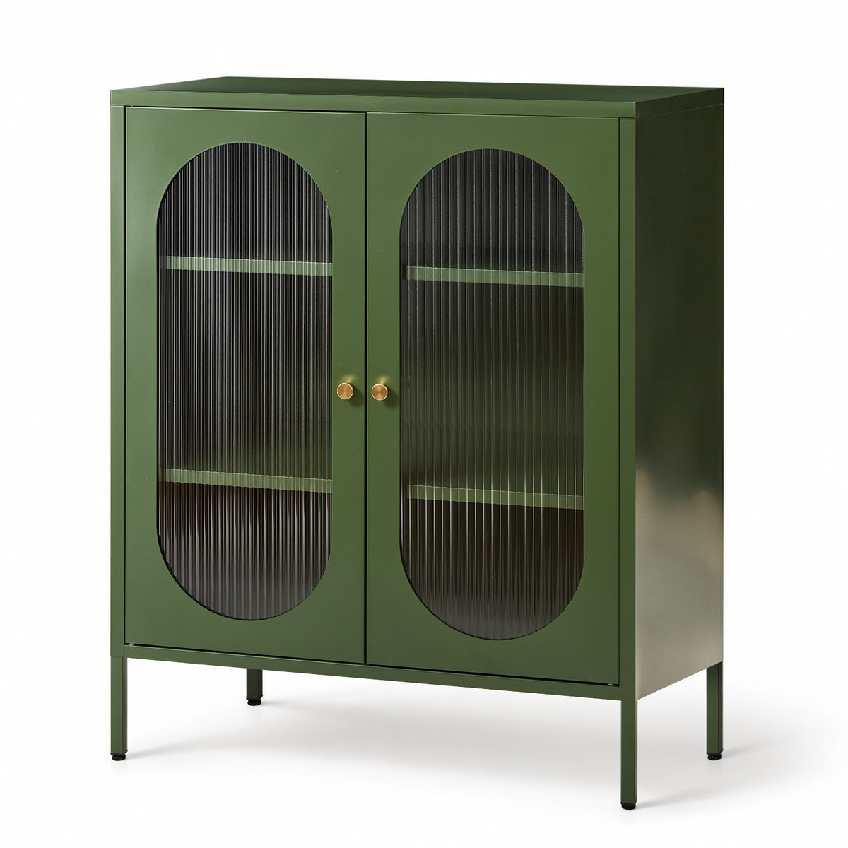 Metal Sideboard Cabinet with Ribbed Glass Doors
