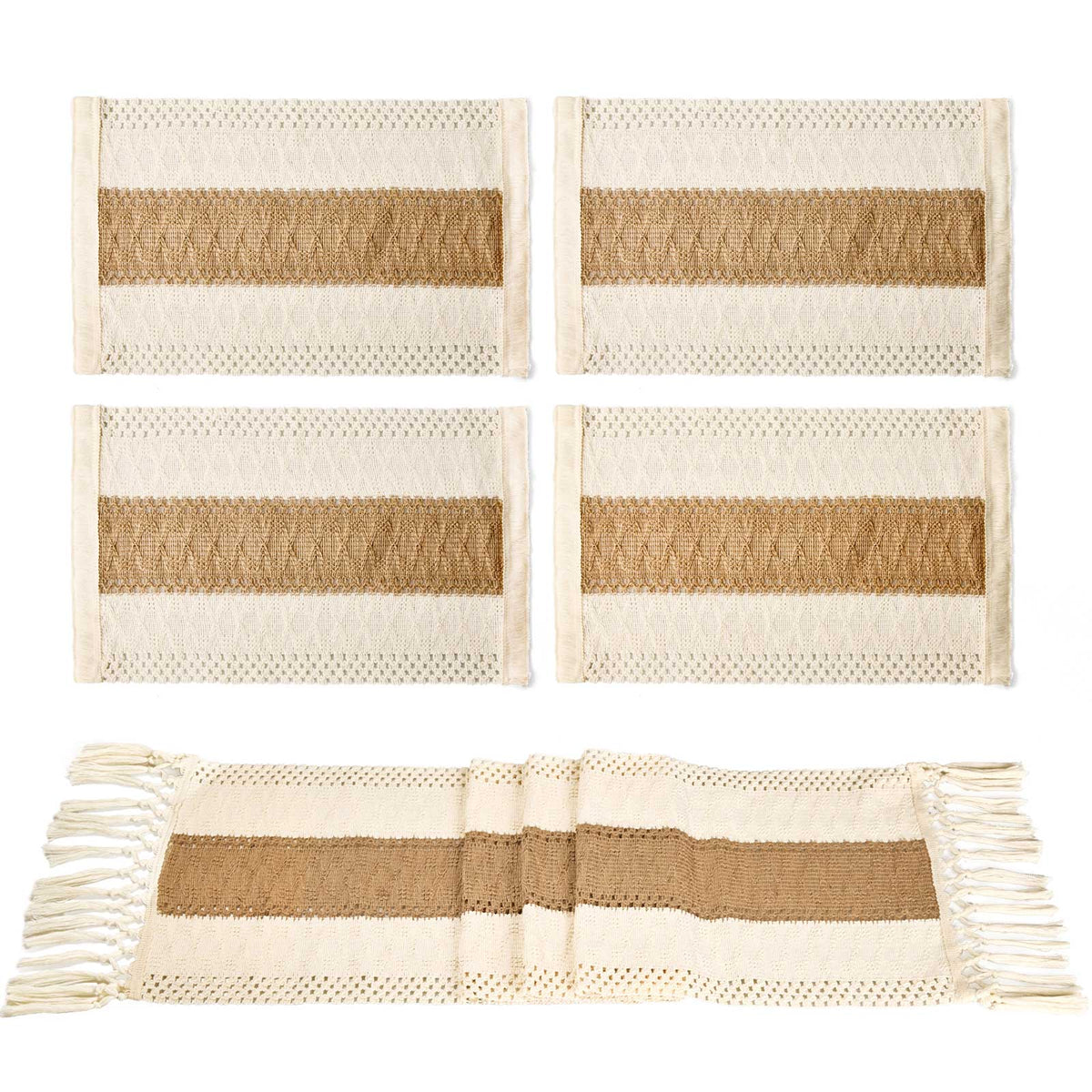 Table Runner & 4 Placemat Set – Cream & Beige