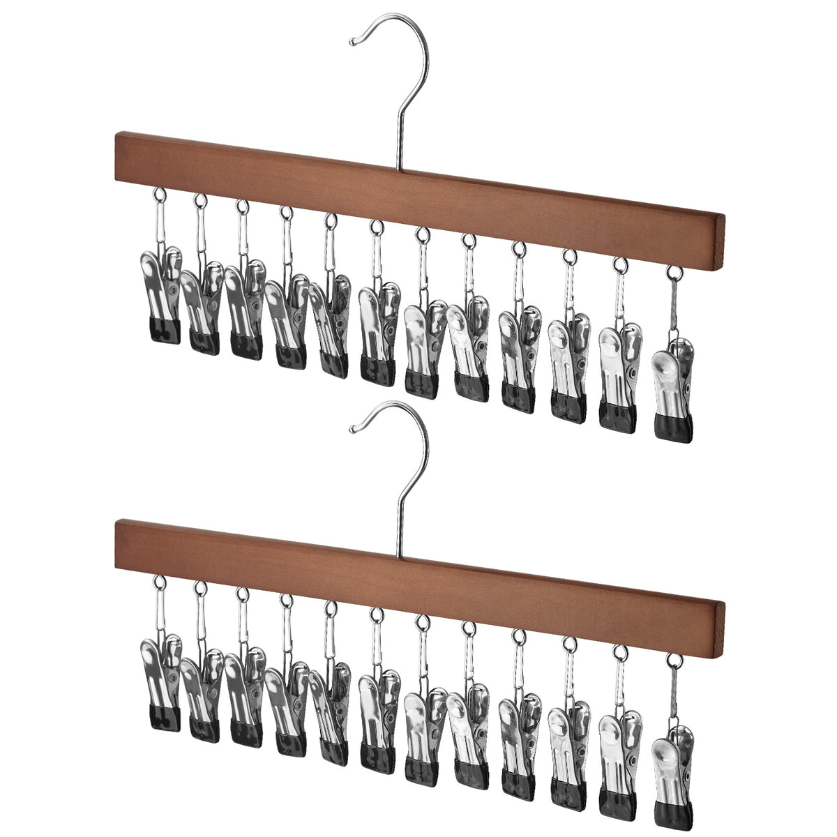 Wooden Multi-Pant Hangers with Anti-Slip Clips - 2 Pack