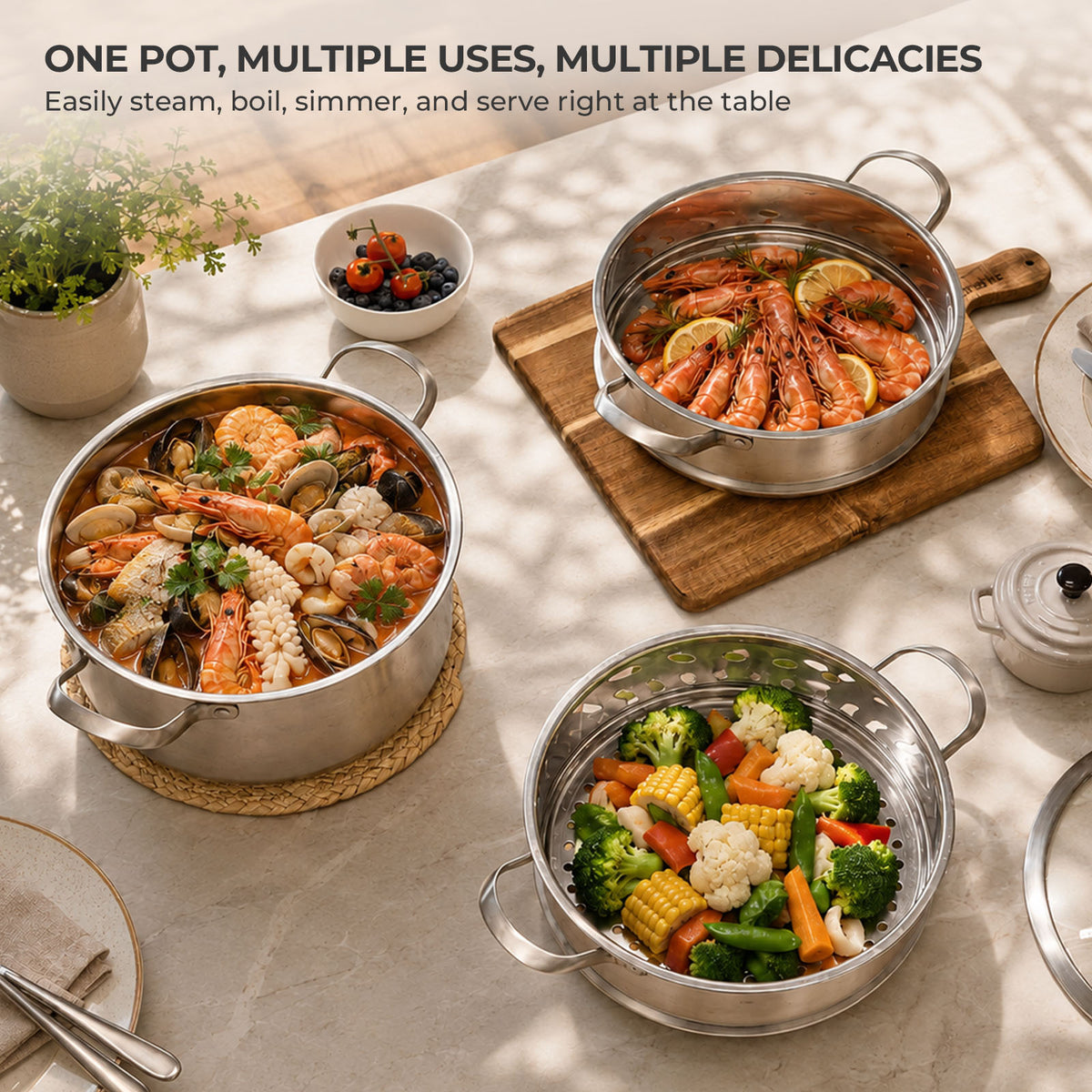 2-in-1 Stainless Steel Steamer & Soup Pot