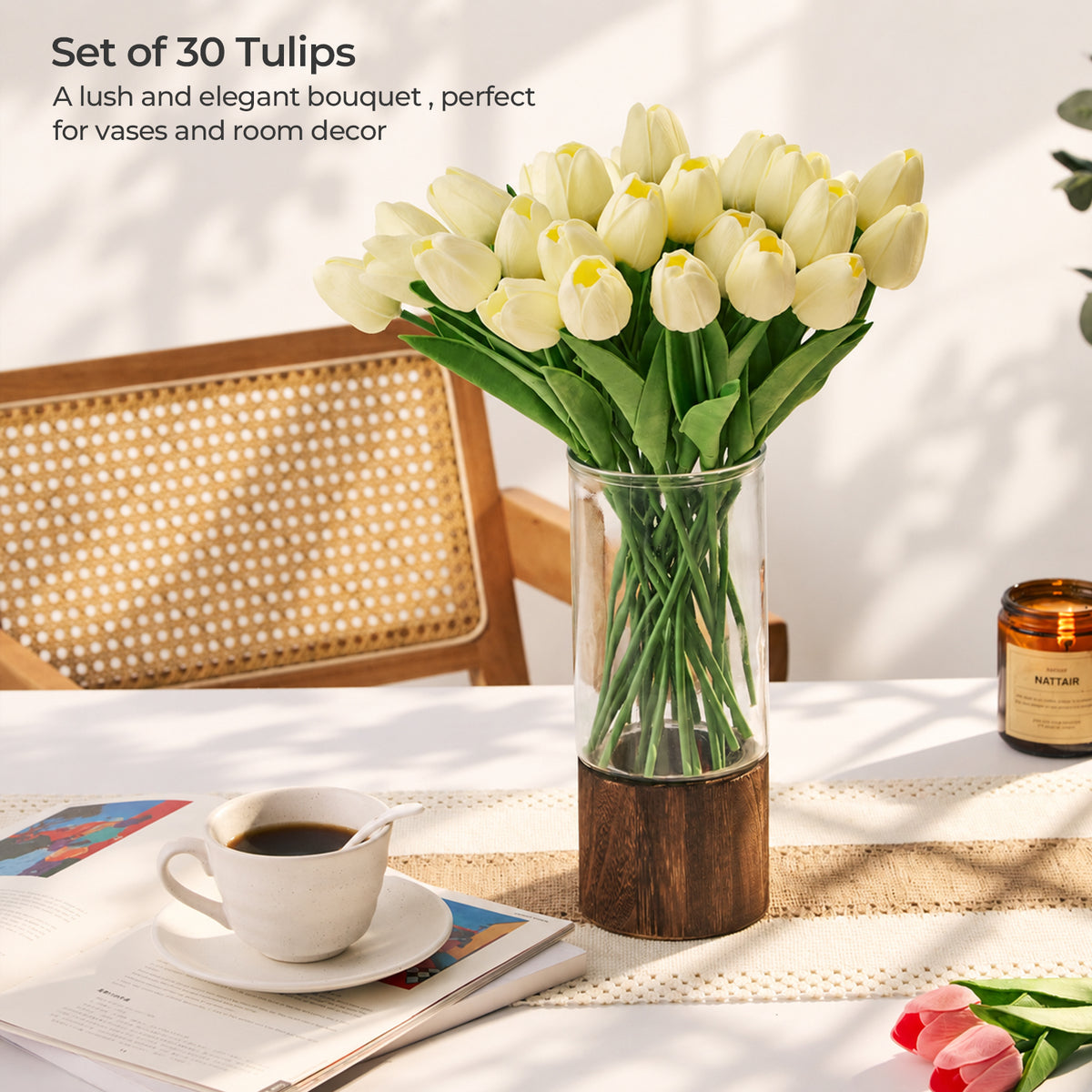 Artificial Tulips - Pastel Yellow, 30 Stems