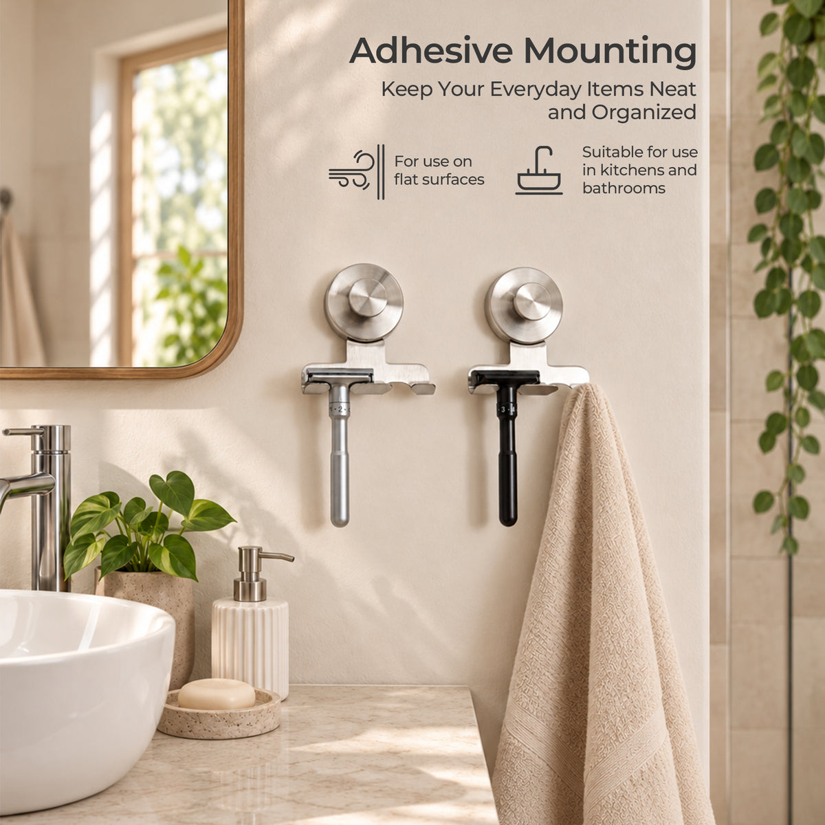 Suction Razor Holder - Silver - 2 Pack