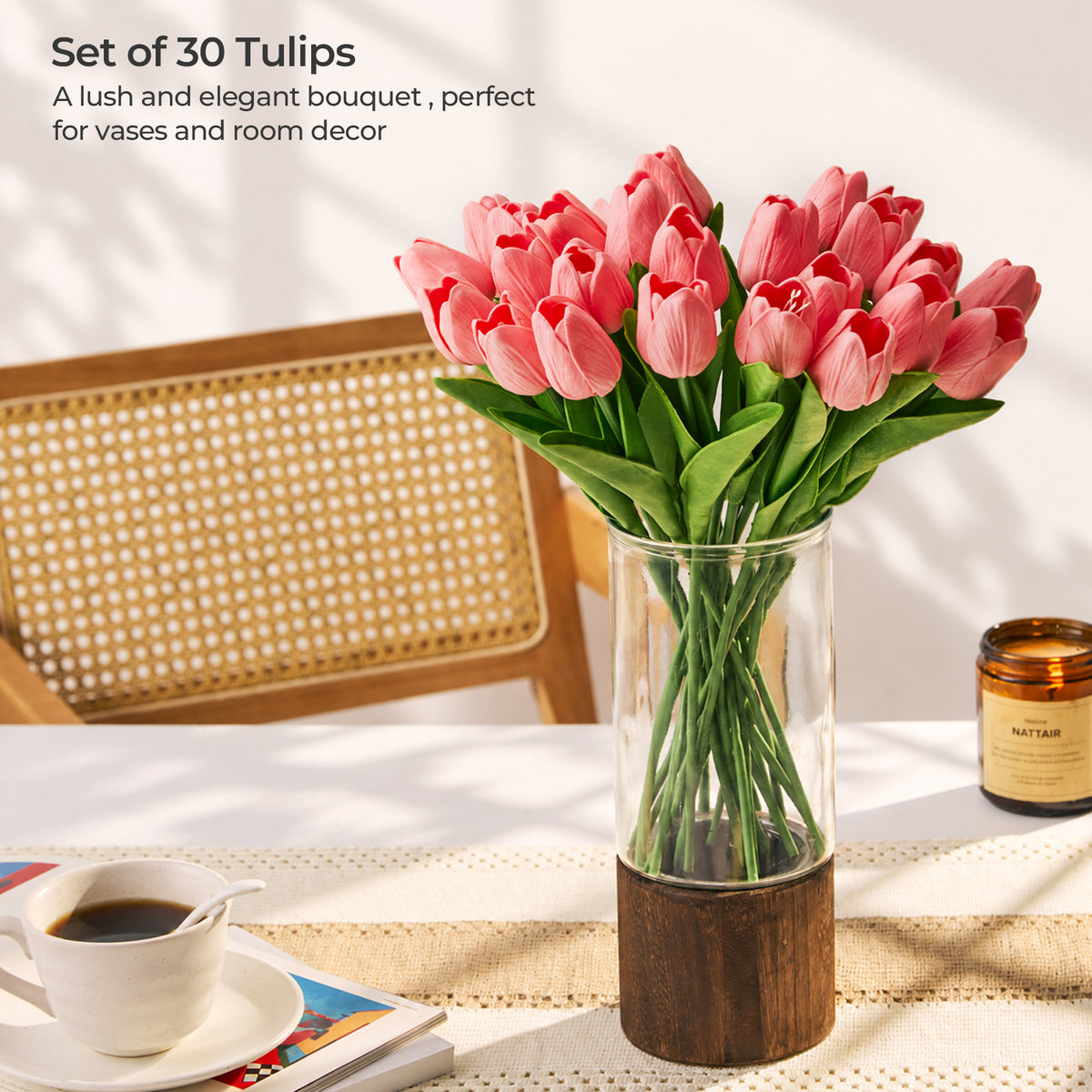 Artificial Tulips - Pink, 30 Stems