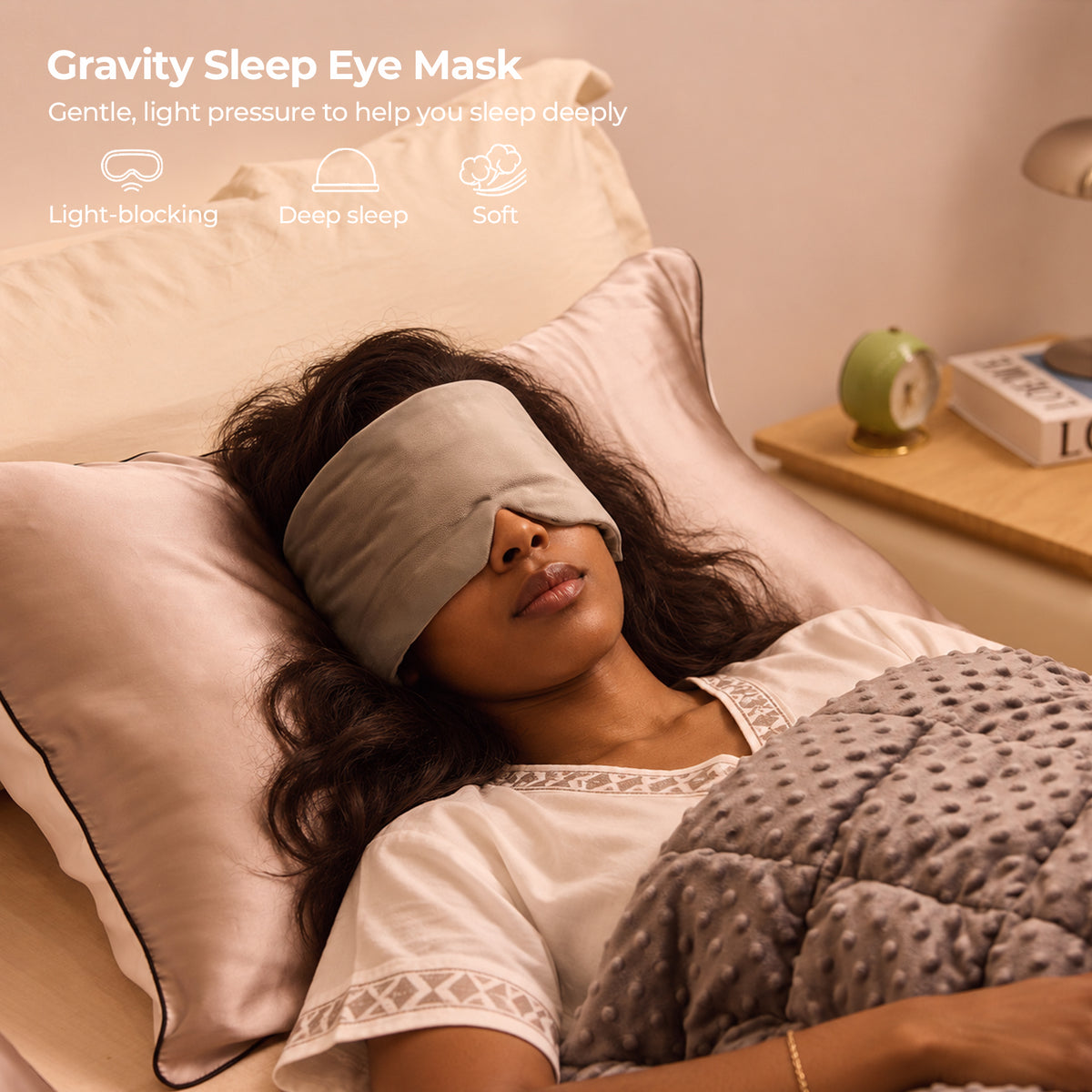 Weighted Eye Mask with Reversible Cool and Fleece Sides - Grey