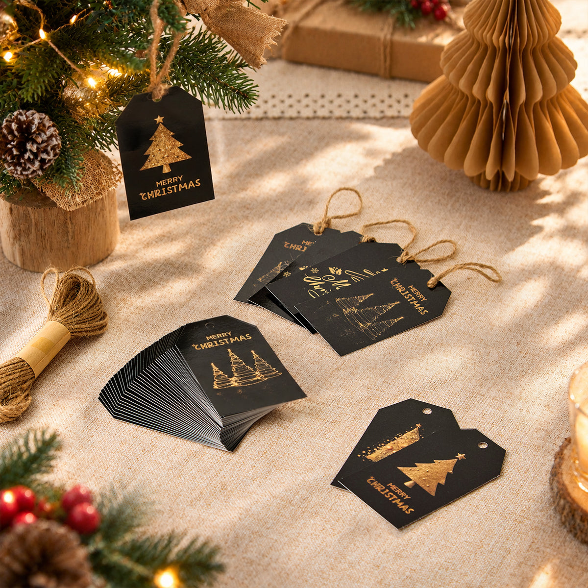 Black & Gold Christmas Gift Tags – 48 Pack