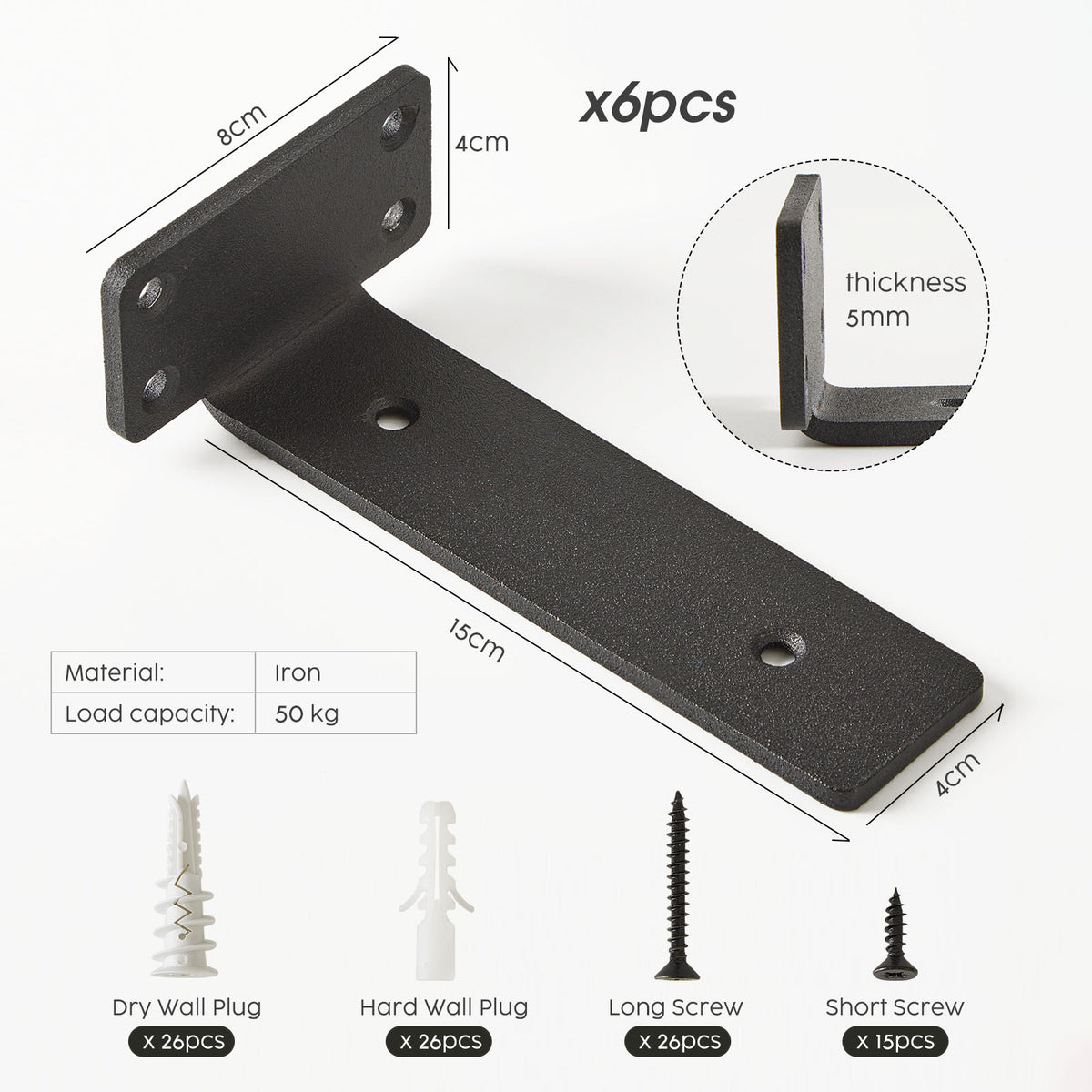 Heavy-Duty Floating Shelf Brackets (6 Pack)