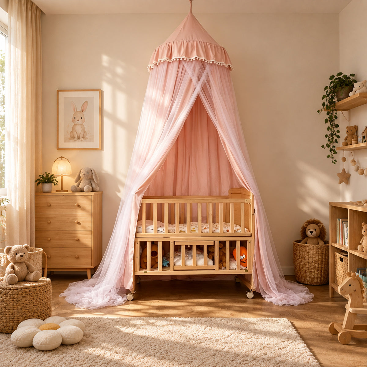 Pink Kids Double-Layer Bed Canopy Mosquito Net