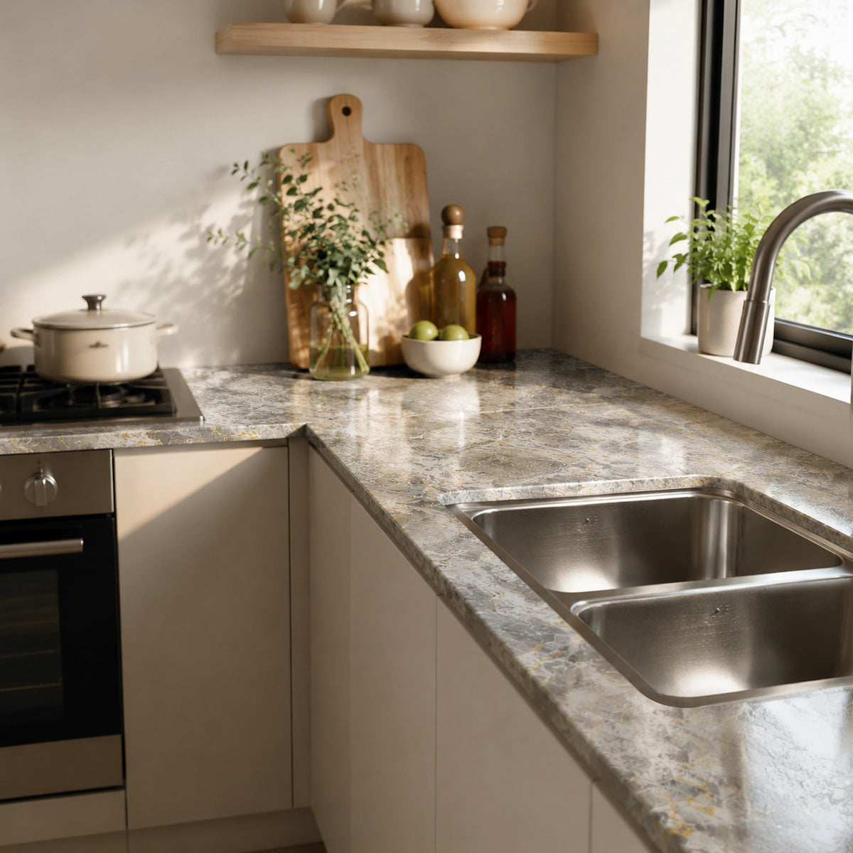 Golden Grey Marble-Effect Self-Adhesive Vinyl Roll - 40 cm × 3 m
