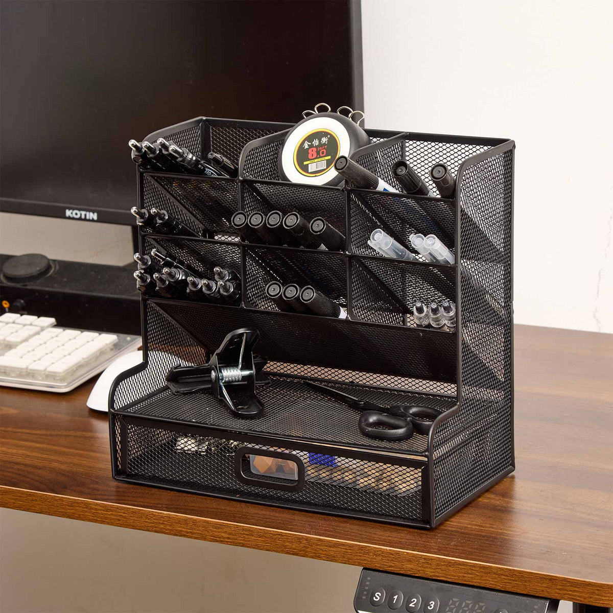 Mesh Desk Stationery Organiser with Drawer