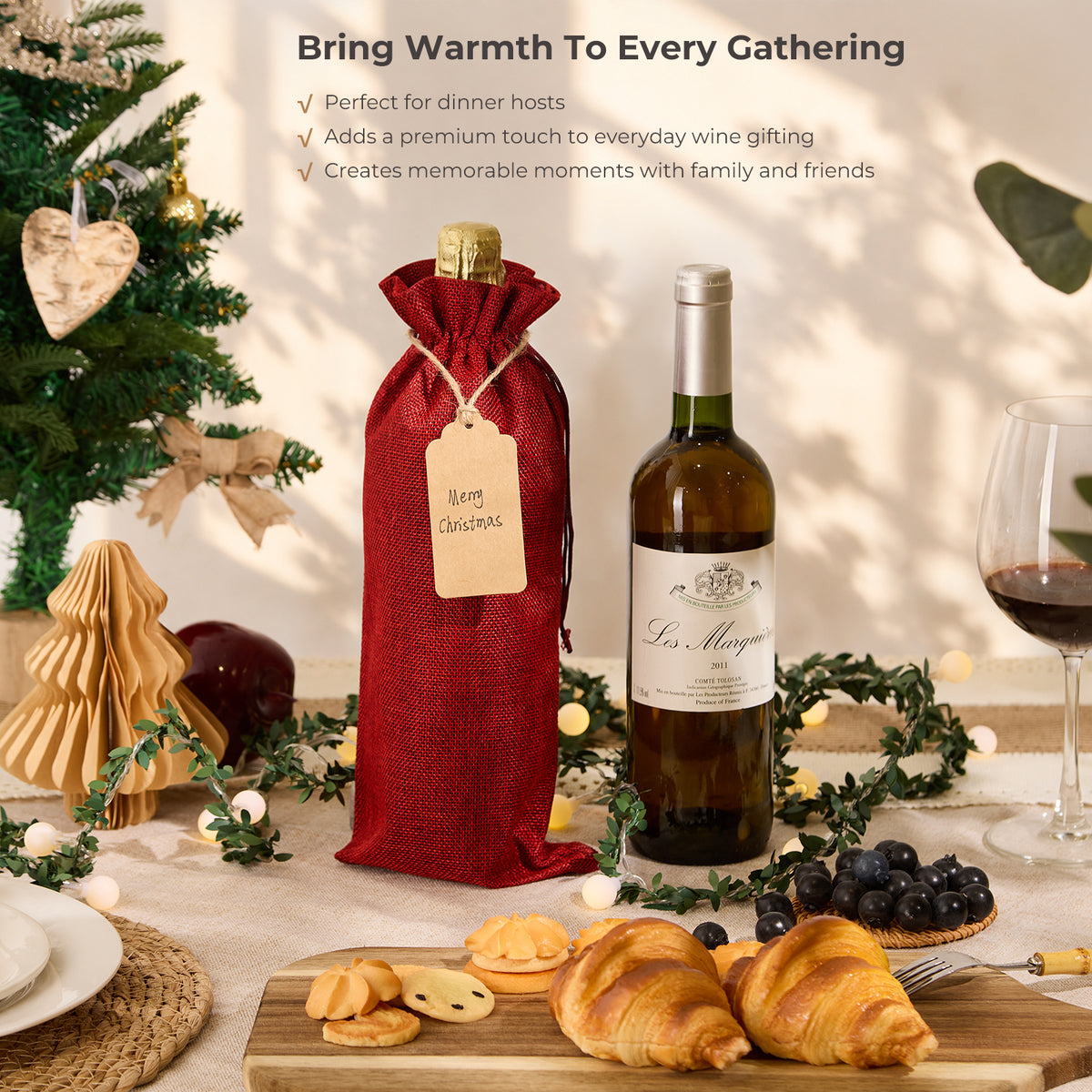 Burlap-Style Wine Gift Bags with Tags - 12 Pack