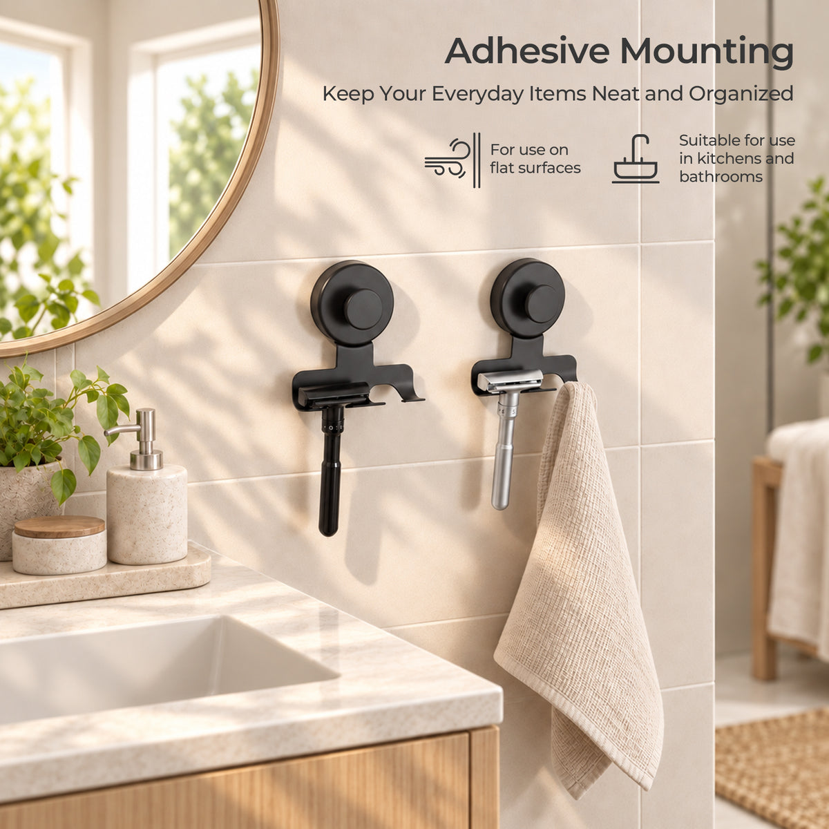 Suction Razor Holder - Black - 2 Pack