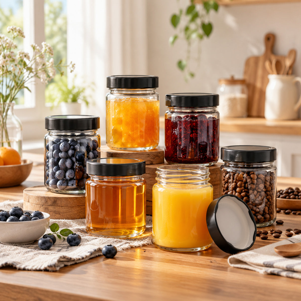 280ml Glass Storage Jars with Black Lids