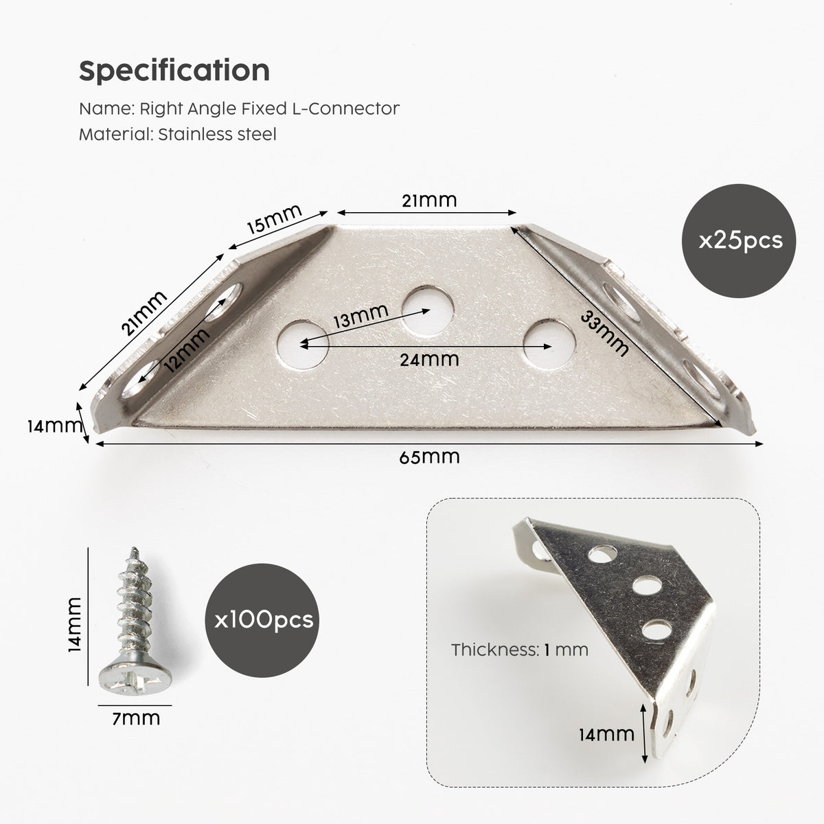 Stainless Steel Triangular Corner Brackets – 4 Pack