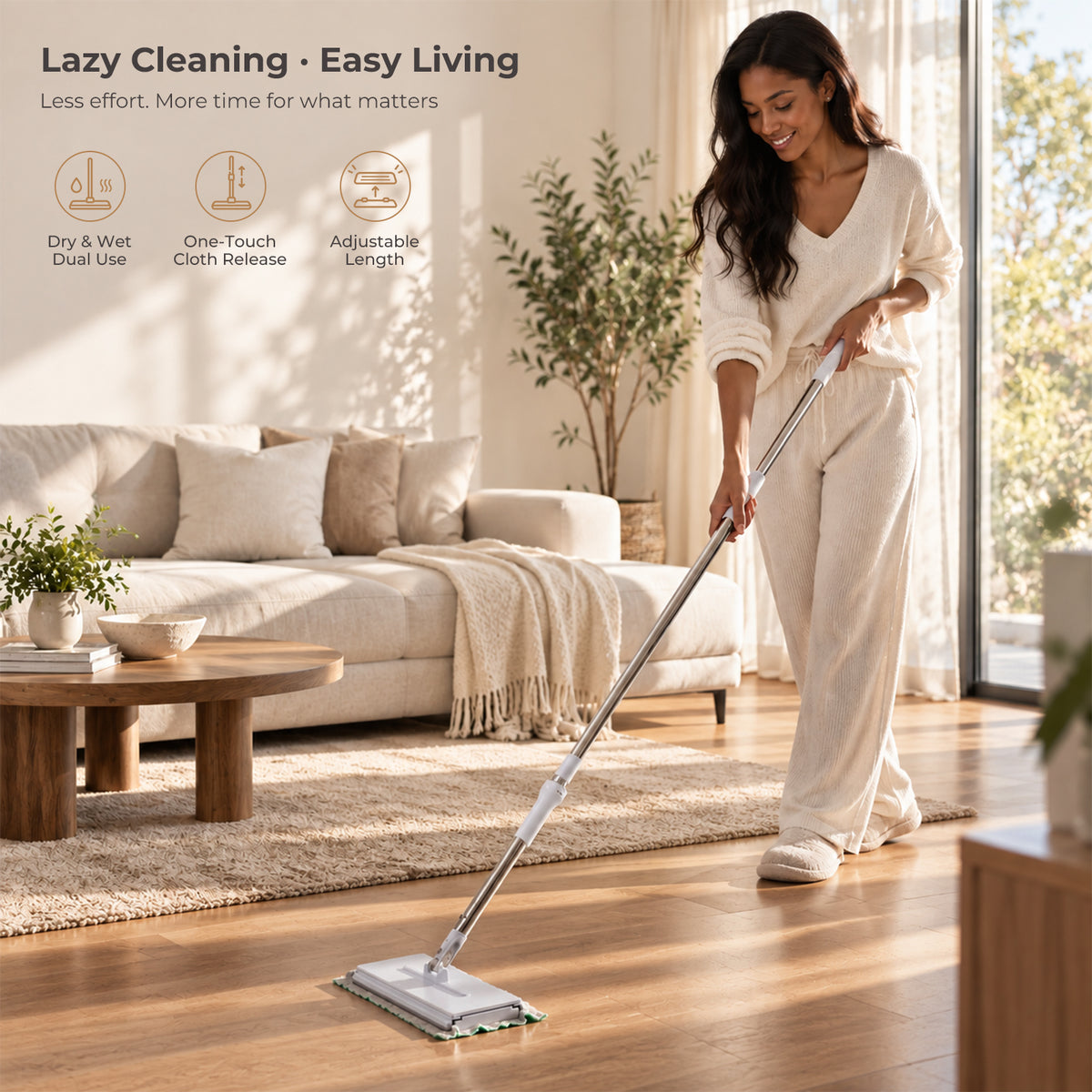 Snap-Grip Flat Mop - Zero-Touch Cloth Release