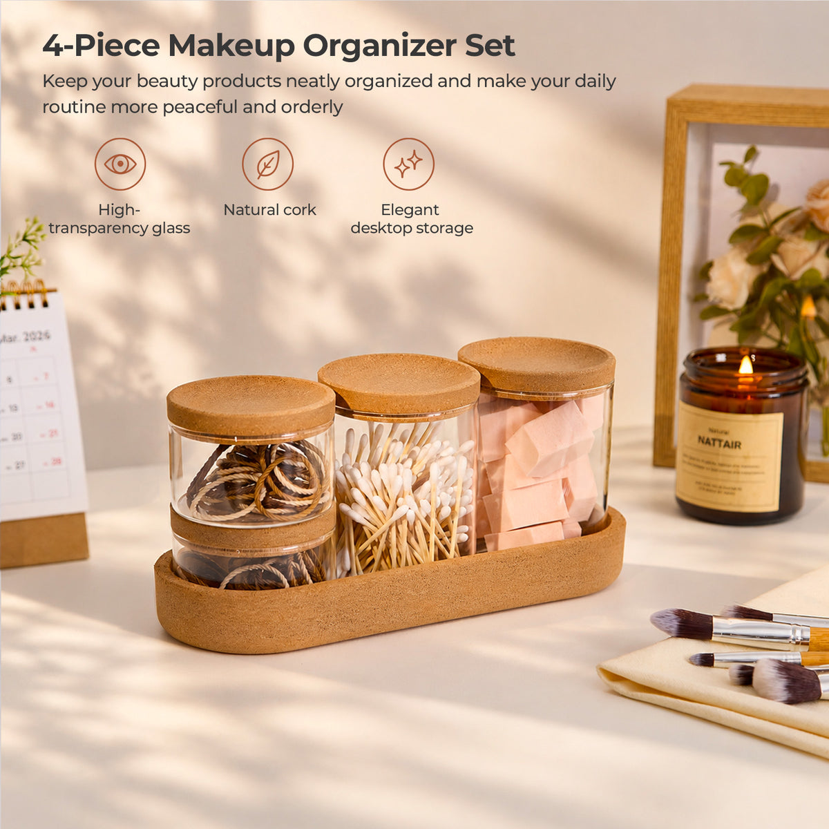 Glass Storage Jar Set with Cork Lids & Tray