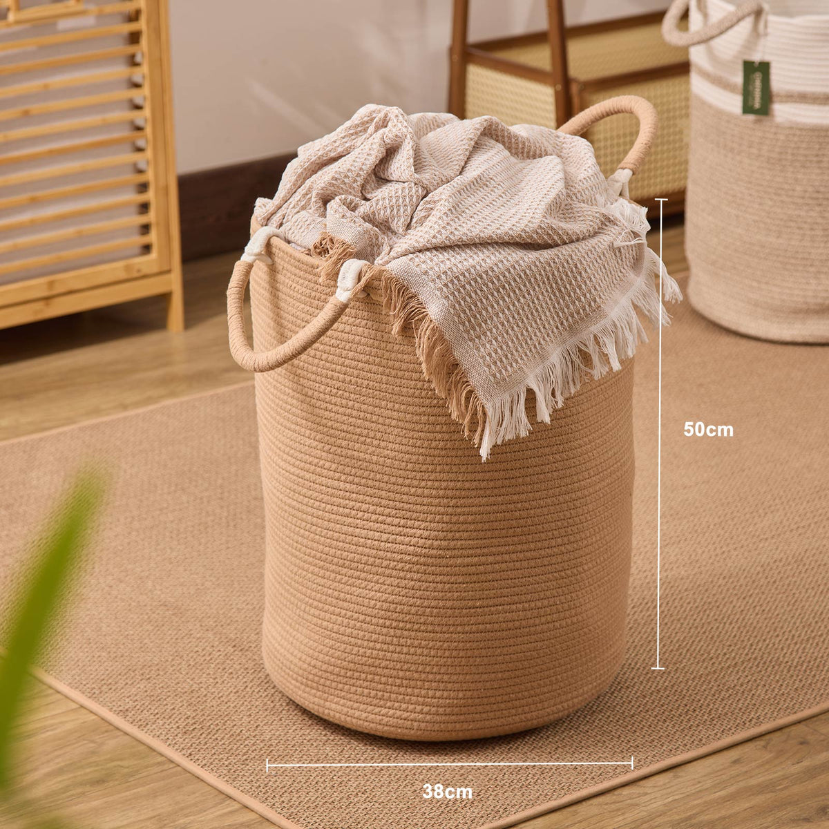Woven Cotton & Jute Laundry Basket