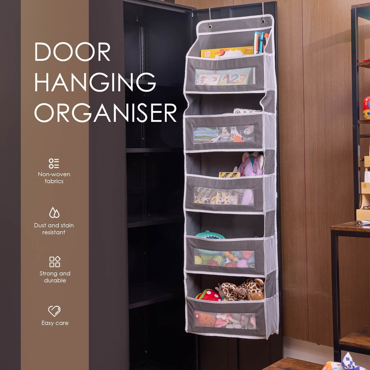 5-Tier Over-Door Storage Organiser – Grey